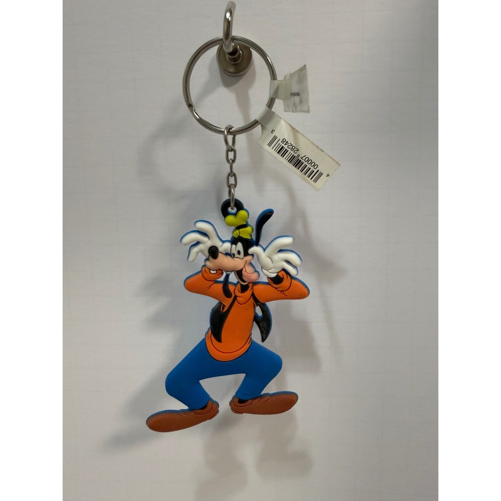 Disney Parks Goofy Rubber Character Keychain Orange Blue Souvenir NWT
